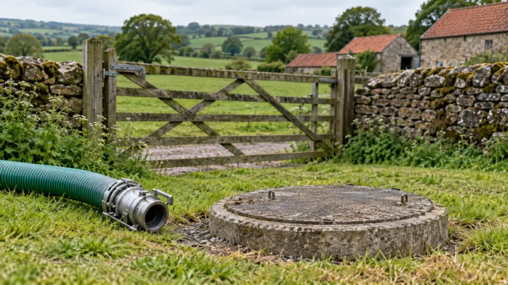Cesspool access cover at a rural property
