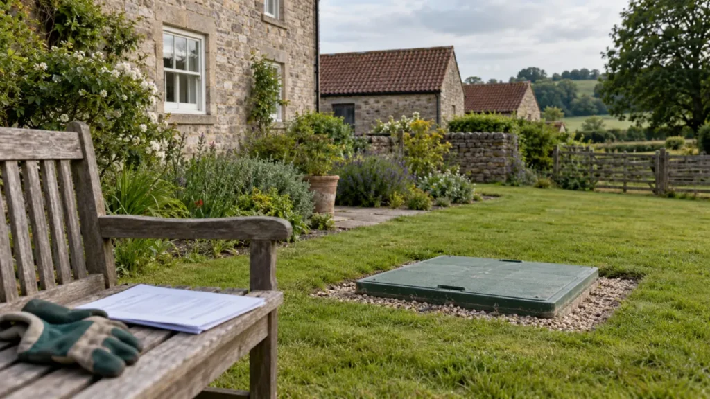 Septic tank in a farmhouse garden
