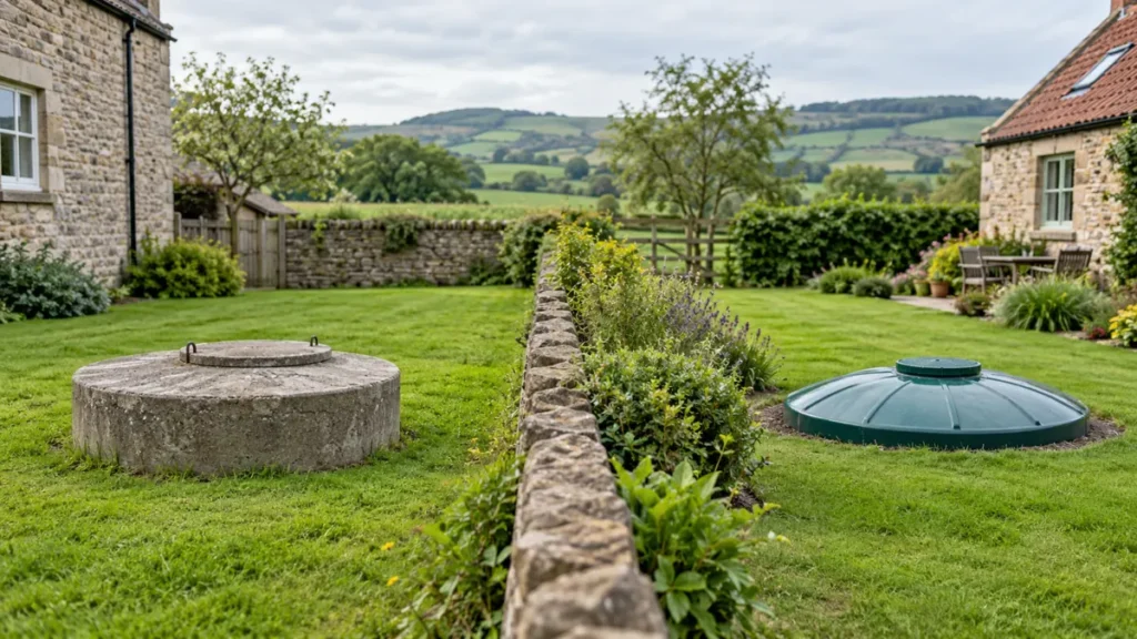Septic tank and sewage treatment plant lids side by side