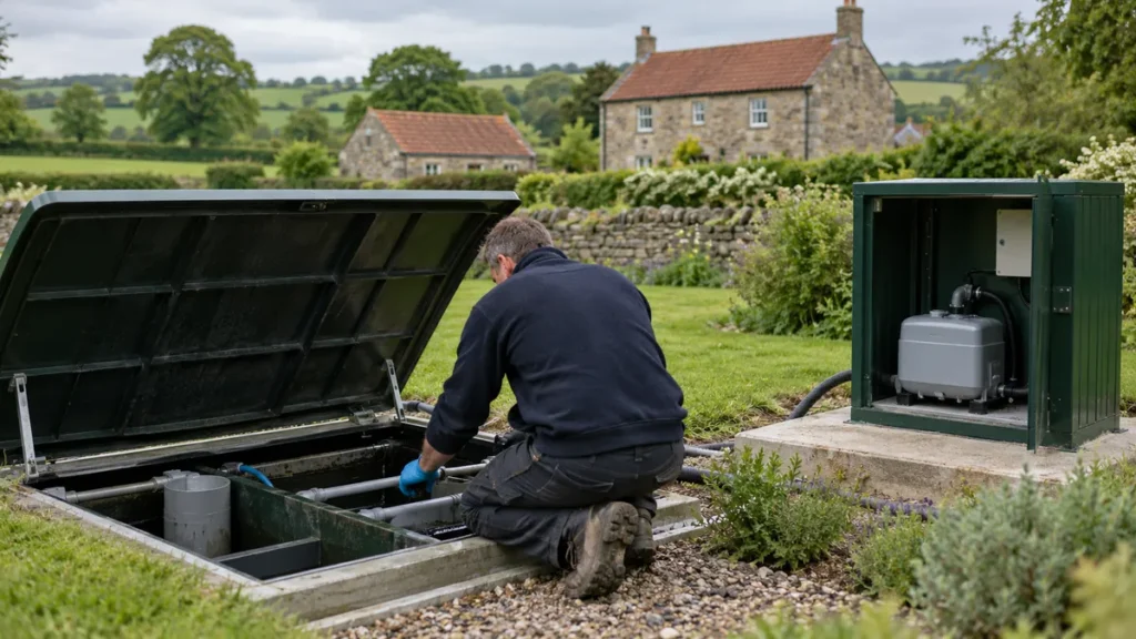 Sewage treatment plant being serviced